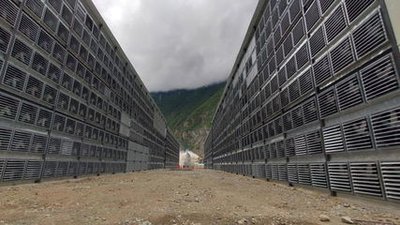 A modern GPU mining setup in a well-organized mining farm.